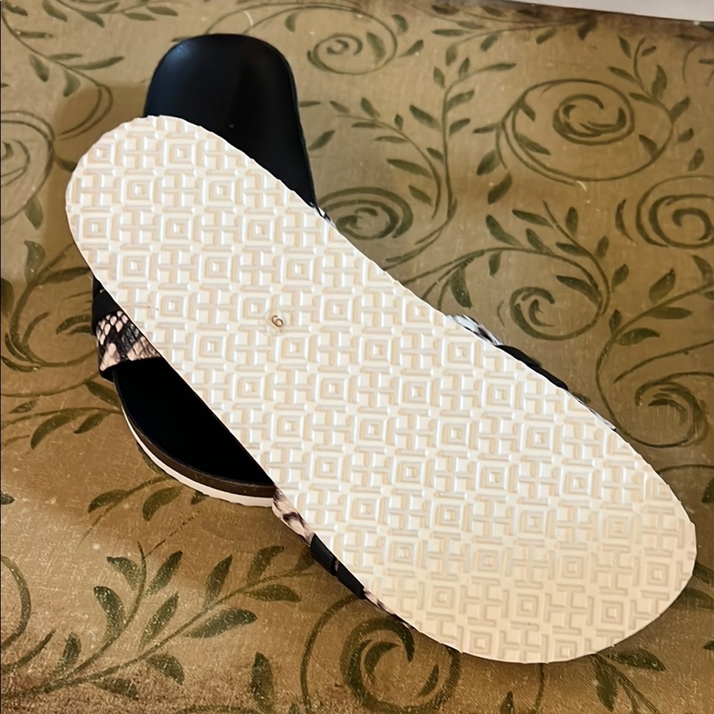 Tory Burch Snakeskin and Black Slide Sandals - Picture 2 of 5